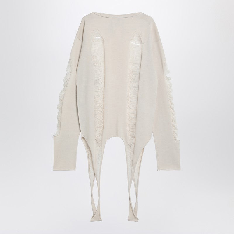 Rick Owens Torn Ivory Sweater In Wool Men