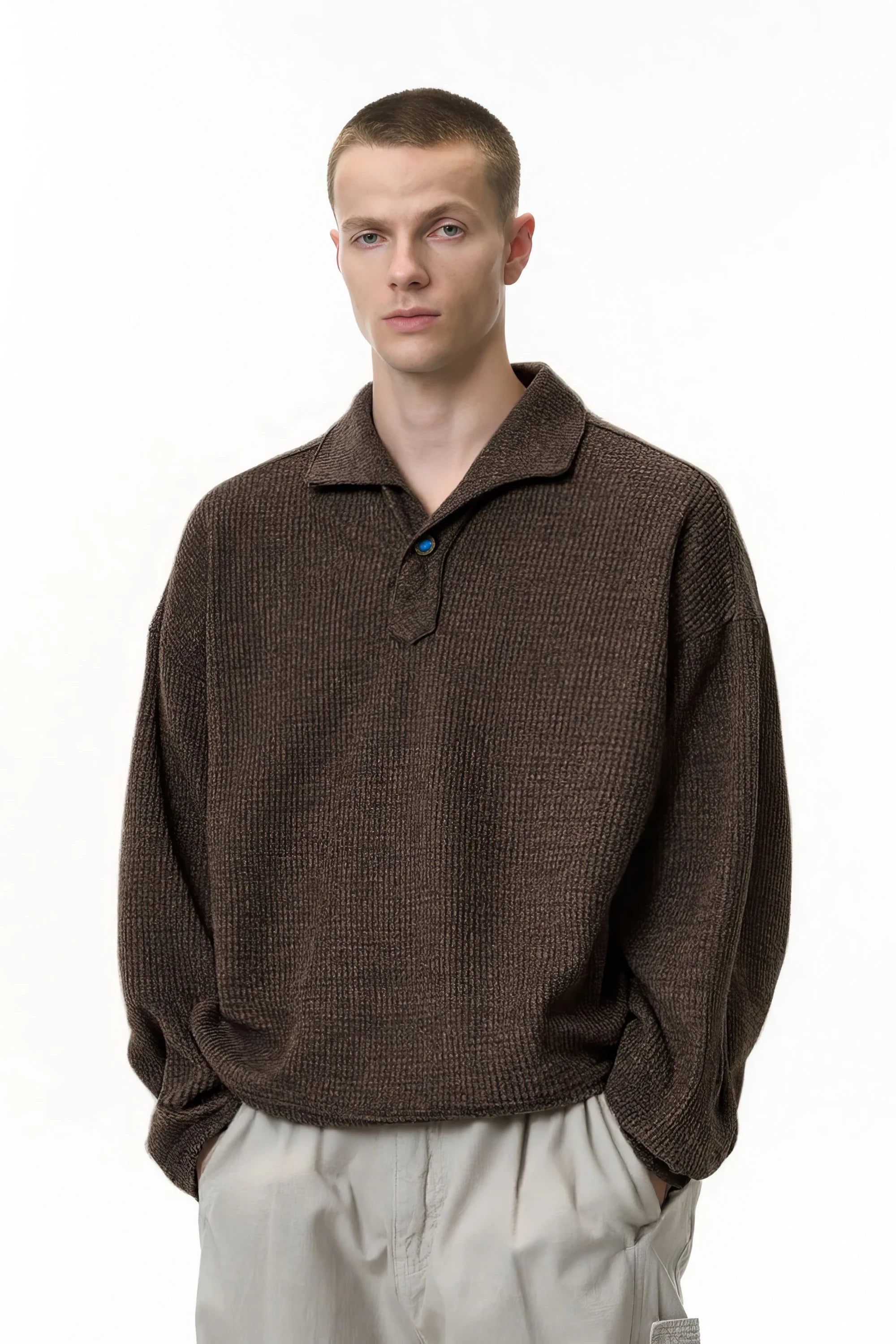 Vintage Italian Polo Shirt - Long Sleeve, Loose Fit, Classic Collared