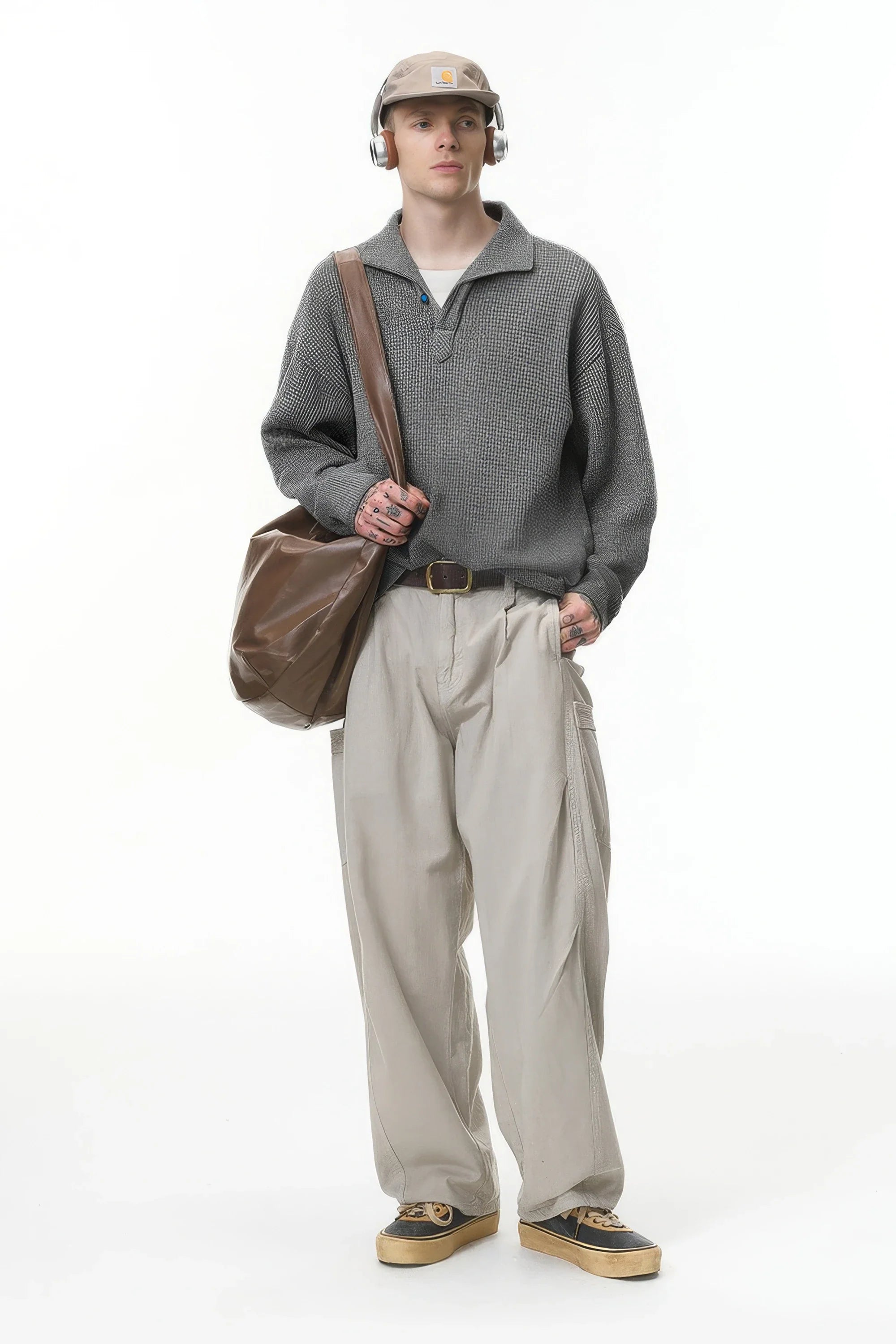 Vintage Italian Polo Shirt - Long Sleeve, Loose Fit, Classic Collared