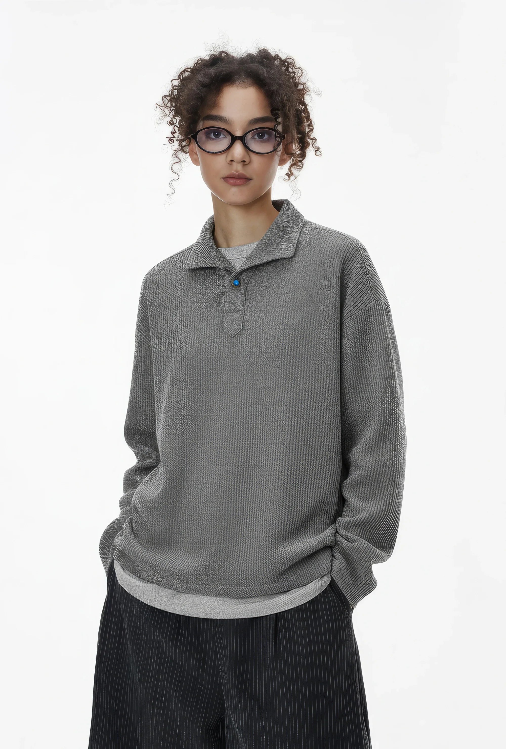 Vintage Italian Polo Shirt - Long Sleeve, Loose Fit, Classic Collared