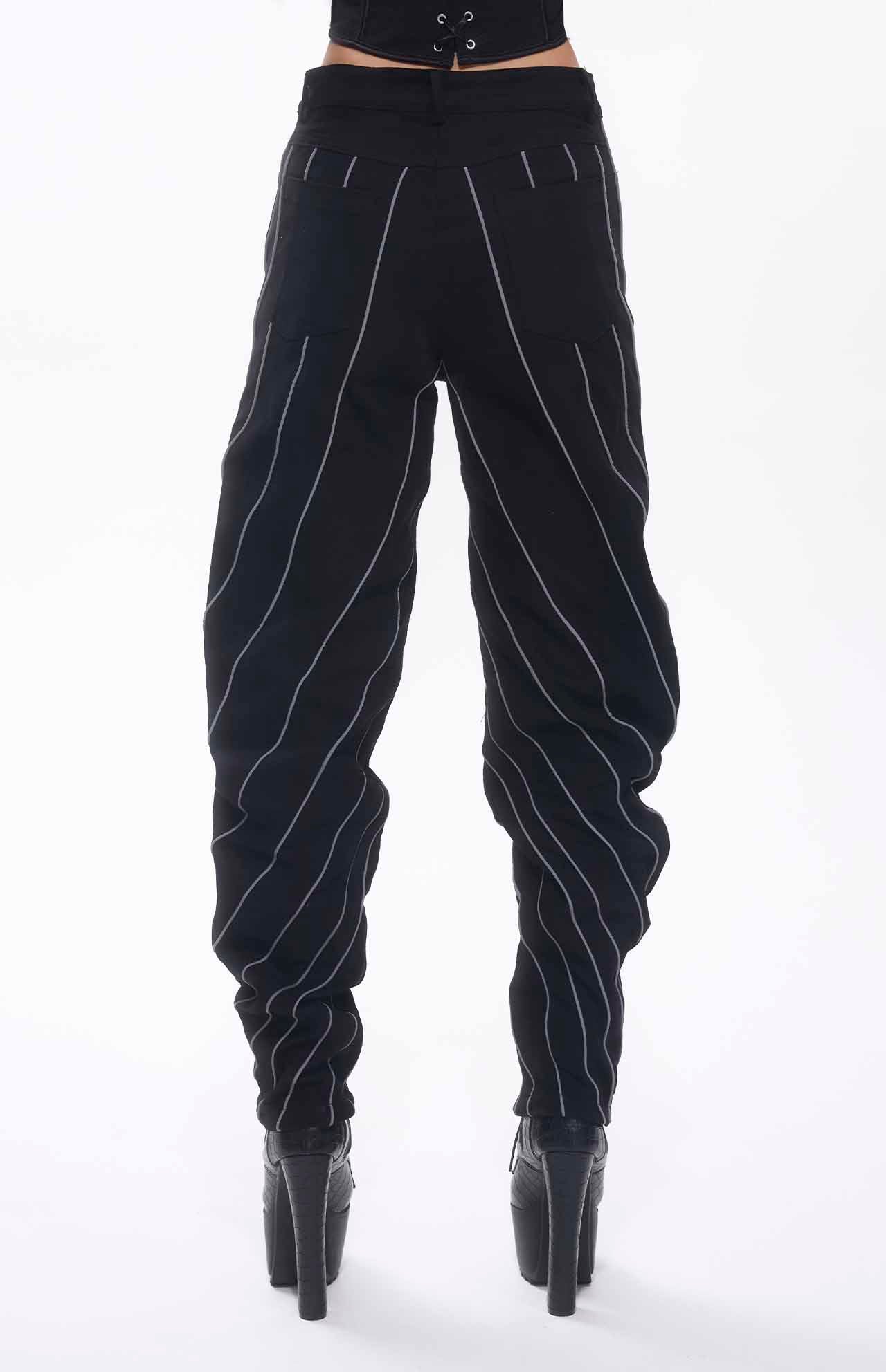 Trona Straps Embroidered Oval Shape Black Jeans Unisex