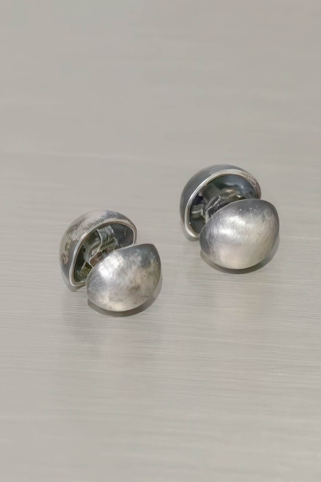 Vintage Dimensional Earrings - Distressed Double-Sided Hemisphere Studs