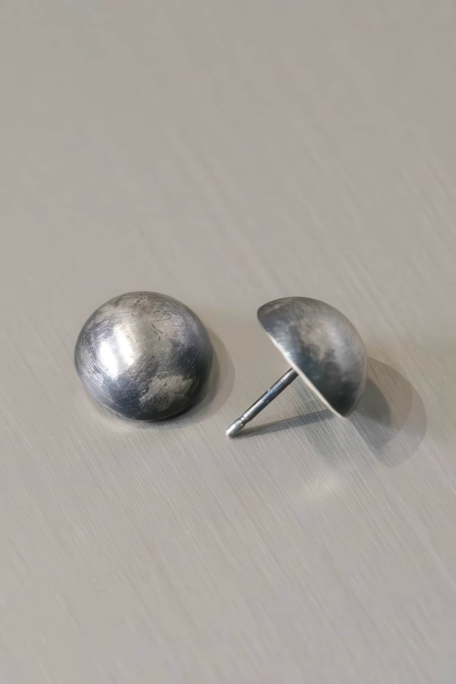 Vintage Dimensional Earrings - Distressed Double-Sided Hemisphere Studs