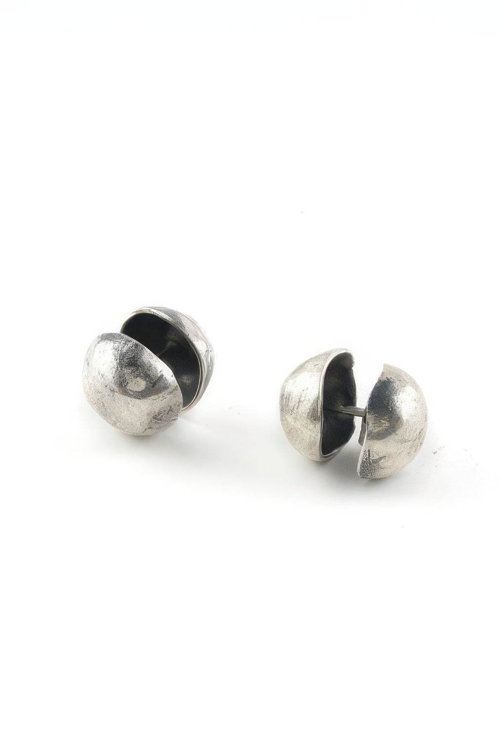 Vintage Dimensional Earrings - Distressed Double-Sided Hemisphere Studs