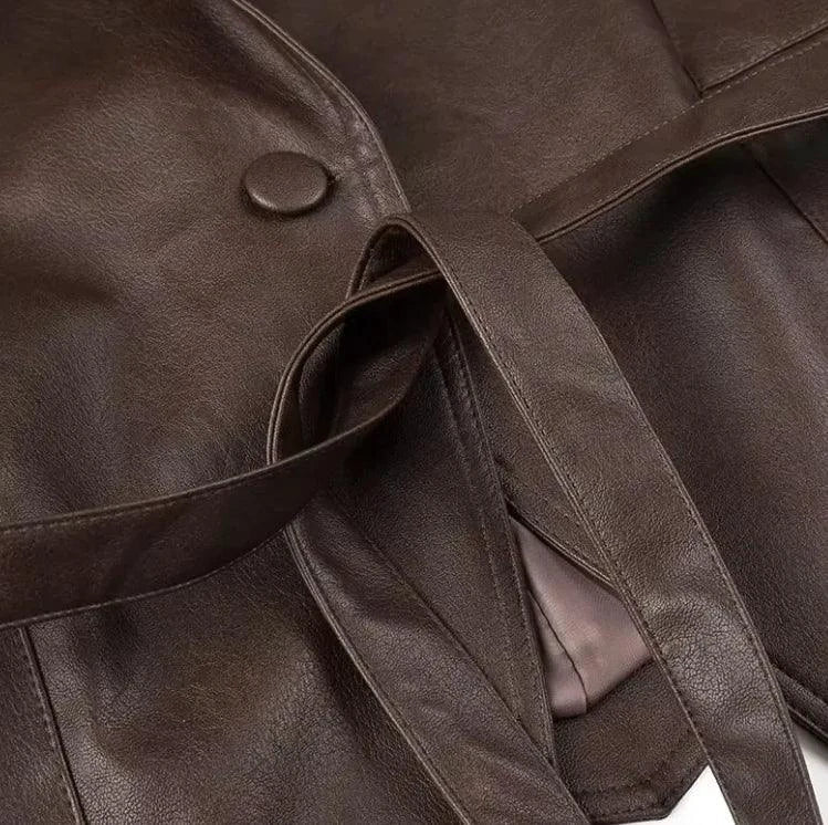 MANDOTOS Casual Long Sleeve Polyester Coat in Classic Brown with Loose Fit For Women Outerwear