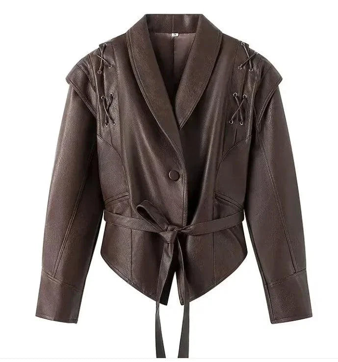 MANDOTOS Casual Long Sleeve Polyester Coat in Classic Brown with Loose Fit For Women Outerwear