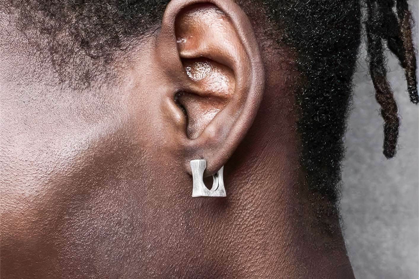 Men's Square Sterling Silver Earrings - Trendy Minimalist Design