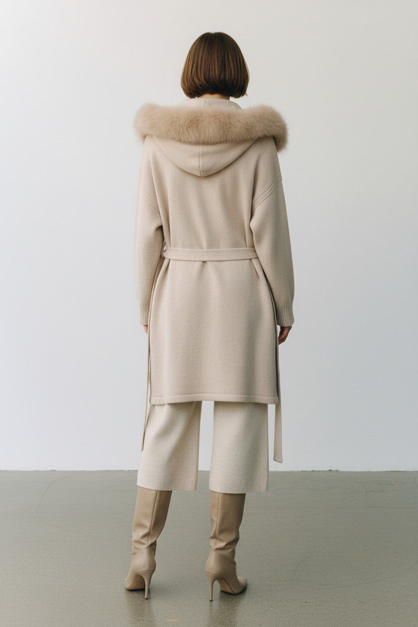 Cashmere Wrap Cardigan with Fox Fur – Cashmere Cardigan, Fur Trim